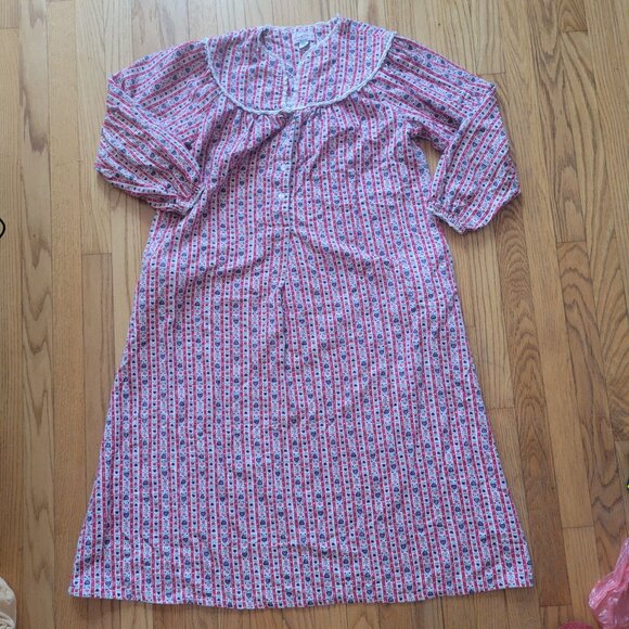 Lanz Of Salzburg Womens Nightgown S Red & White Floral Stripe Cotton - Picture 6 of 9